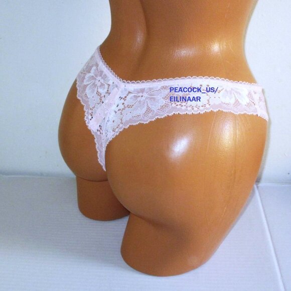 Victoria Secret Body by Victoria Satin Lace Thong Panty Size S Pink White Stripe - Picture 3 of 7